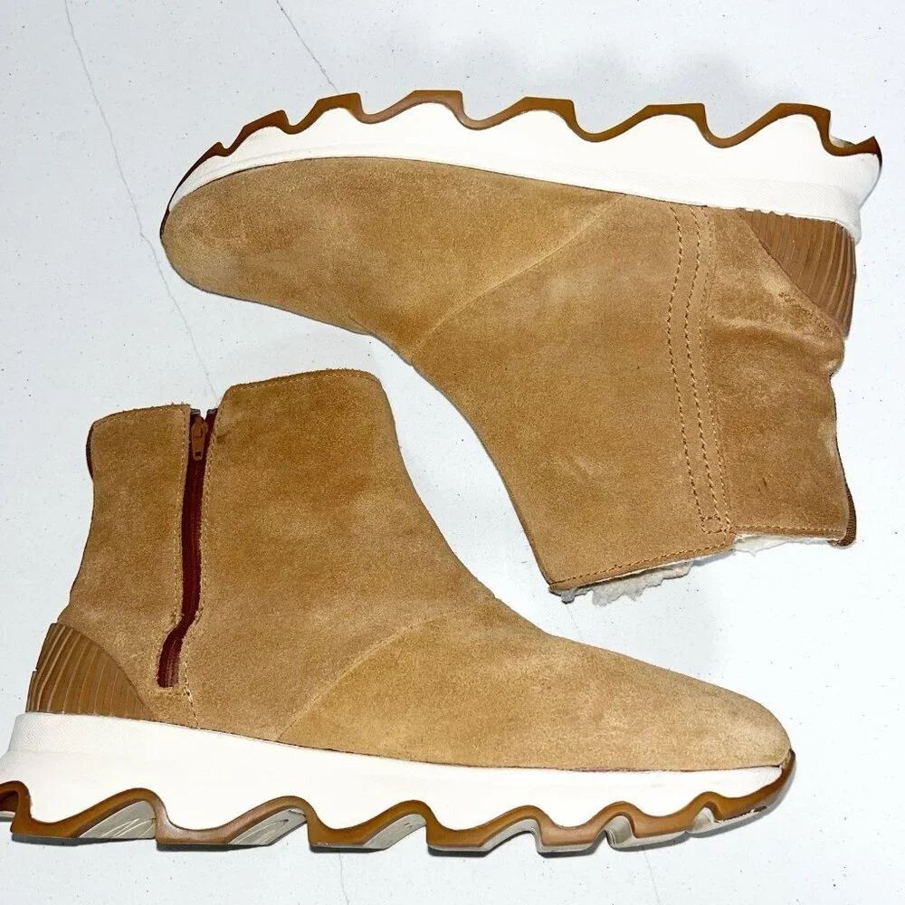 Sorel Slouch Kinetic Ankle Boot Comfort Casual Snow Camel Sherpa Women’s Sz 10